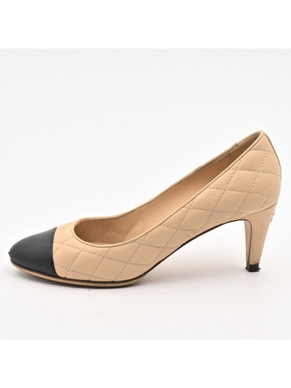 Chanel Pumps C Beige Black Lambskin Heel